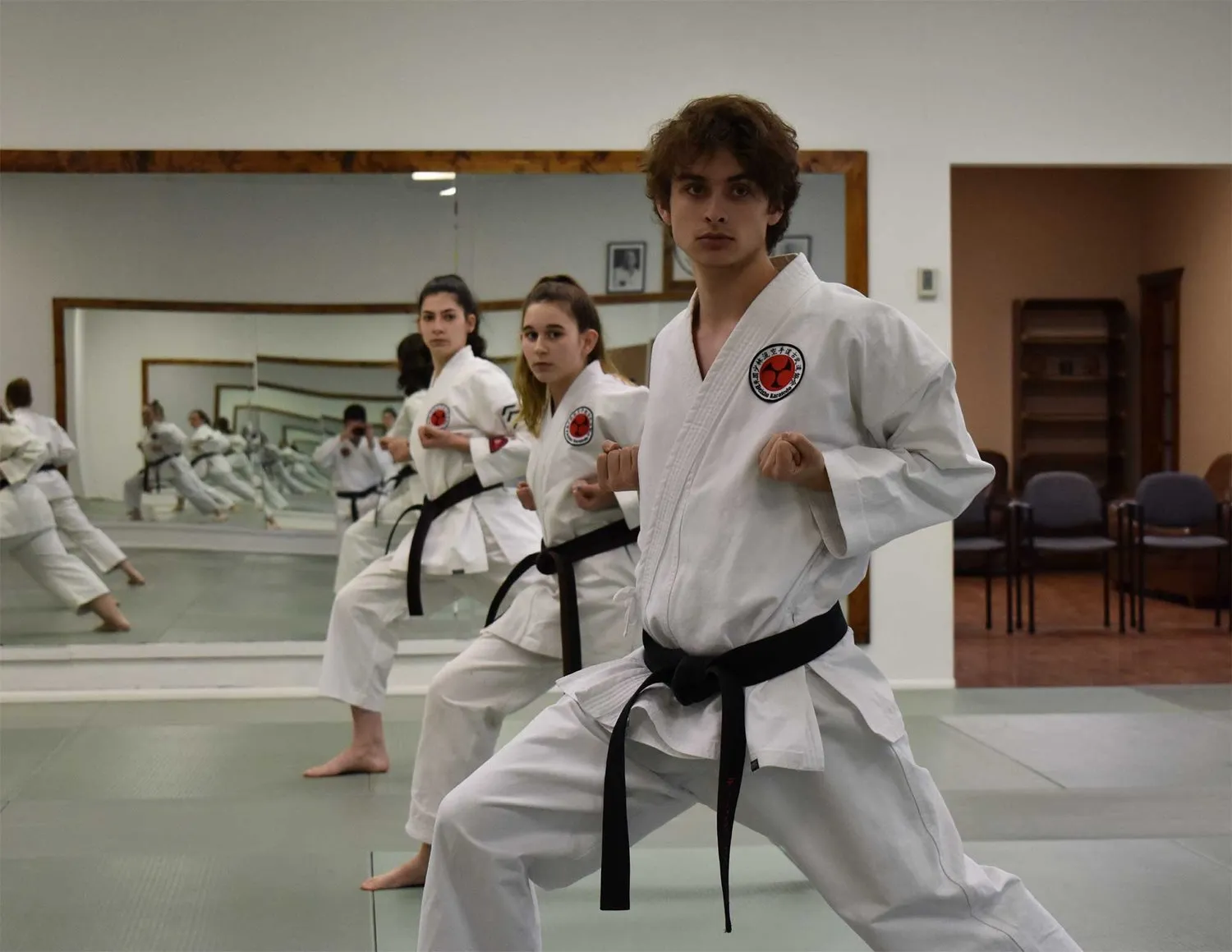 teenagers in karate class