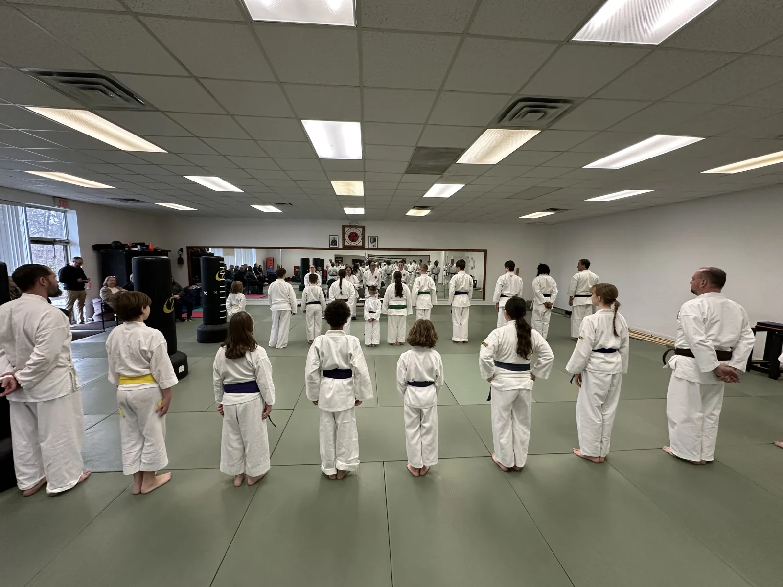 kids in a line during kids karate classes